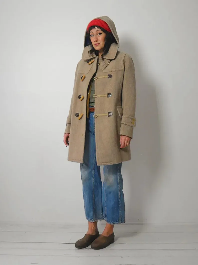 1970's Oatmeal Wool Duffle Peacoat