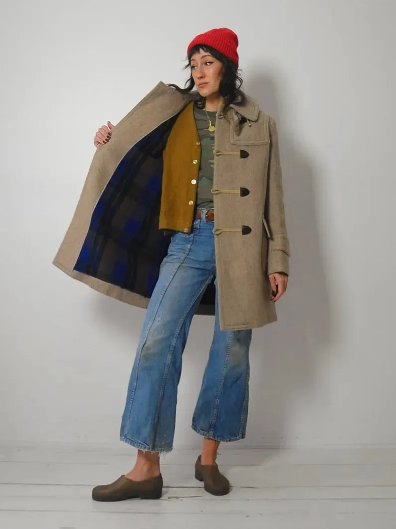 1970's Oatmeal Wool Duffle Peacoat