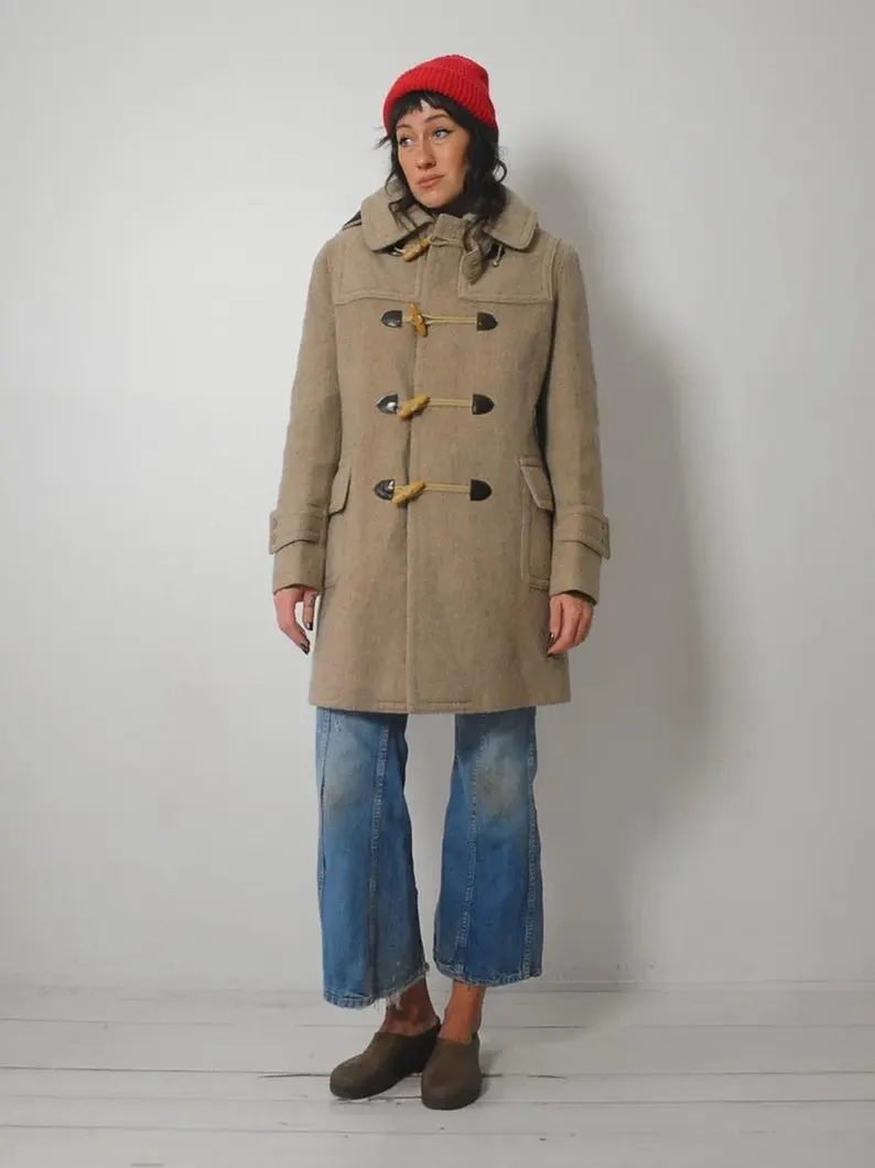 1970's Oatmeal Wool Duffle Peacoat