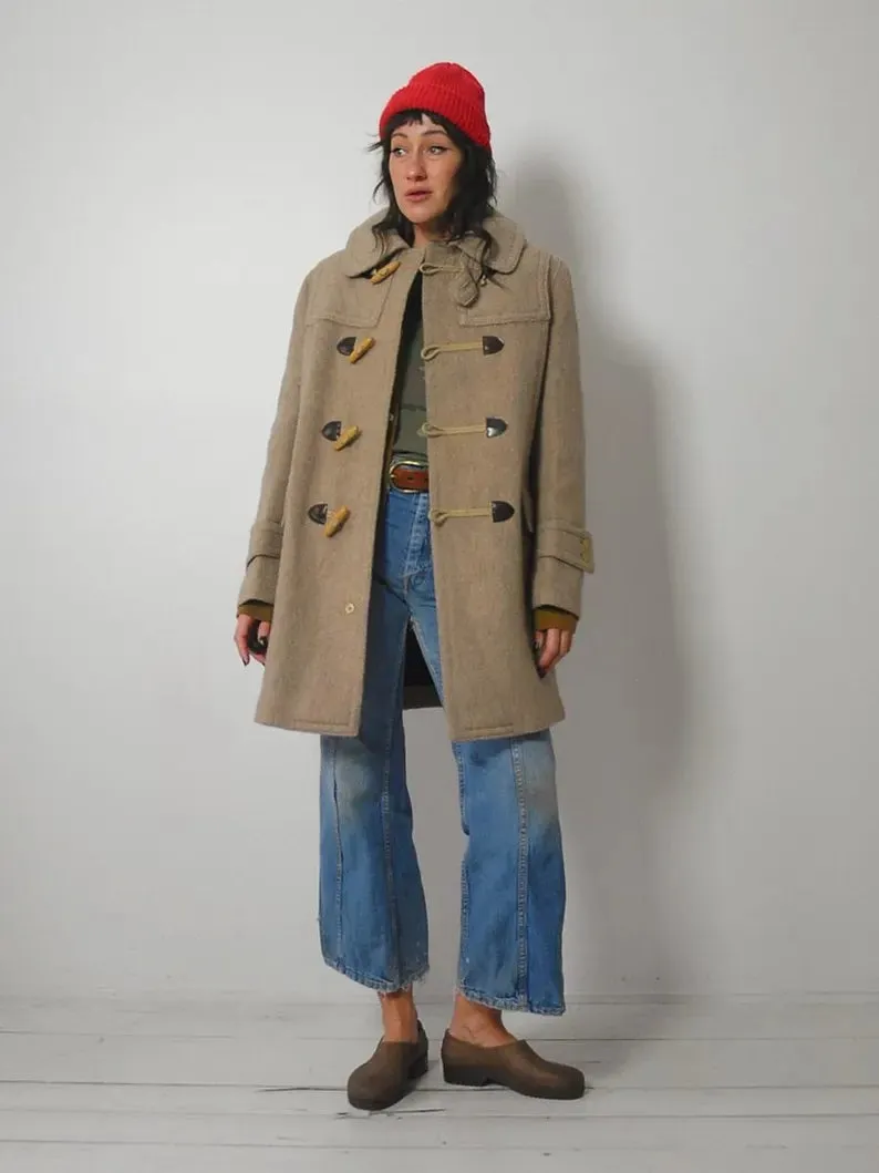 1970's Oatmeal Wool Duffle Peacoat