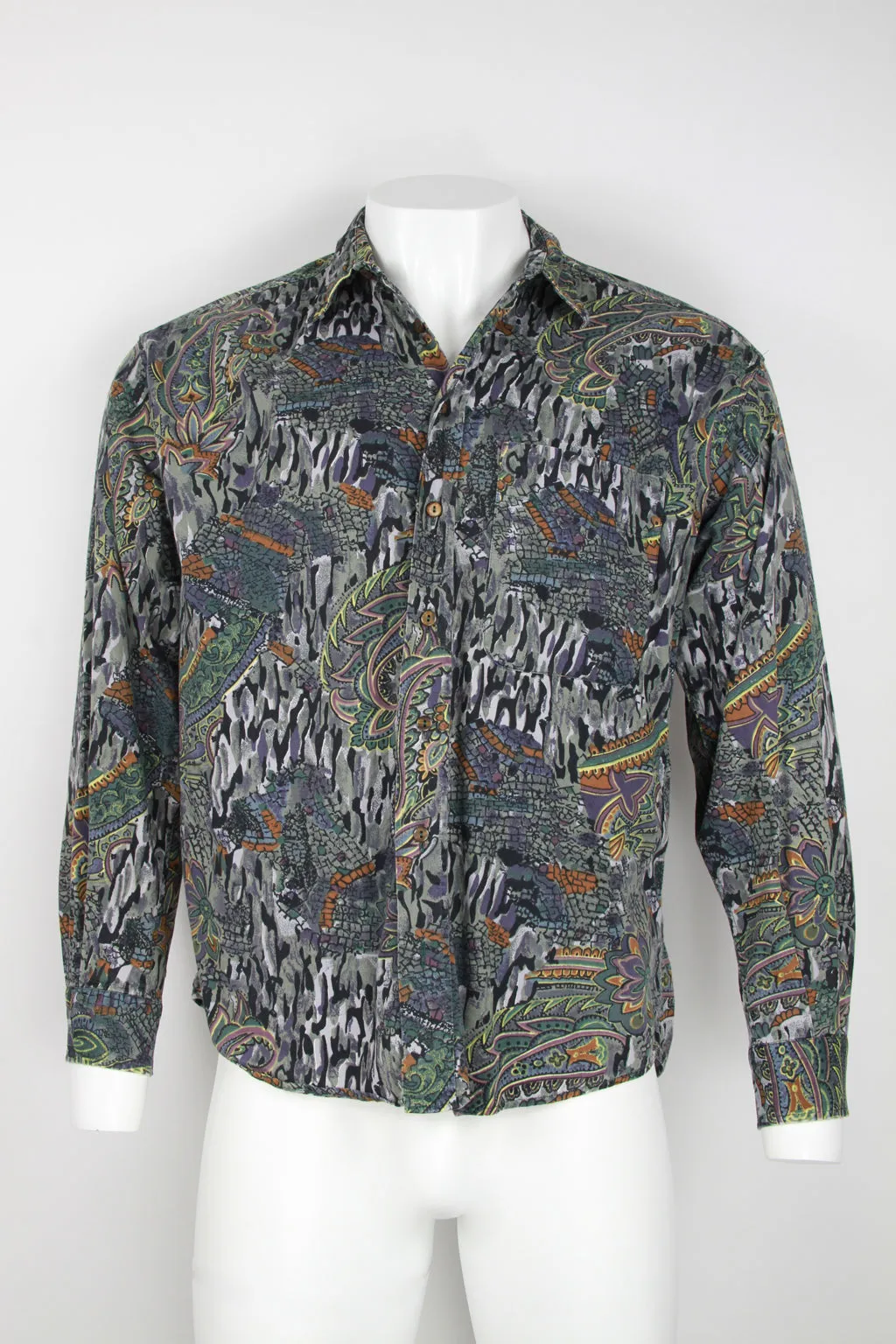 90s Long sleeve shirt - Grey with paisley pattern - L