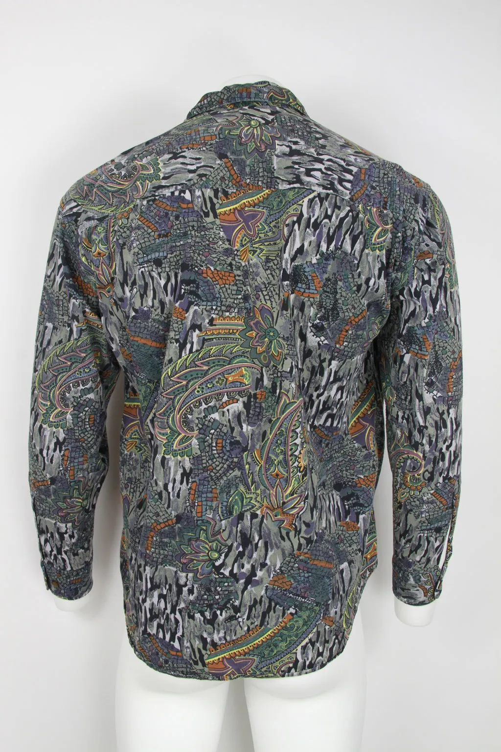 90s Long sleeve shirt - Grey with paisley pattern - L