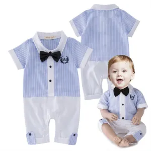 Baby Formal Tuxedo Romper White Blue