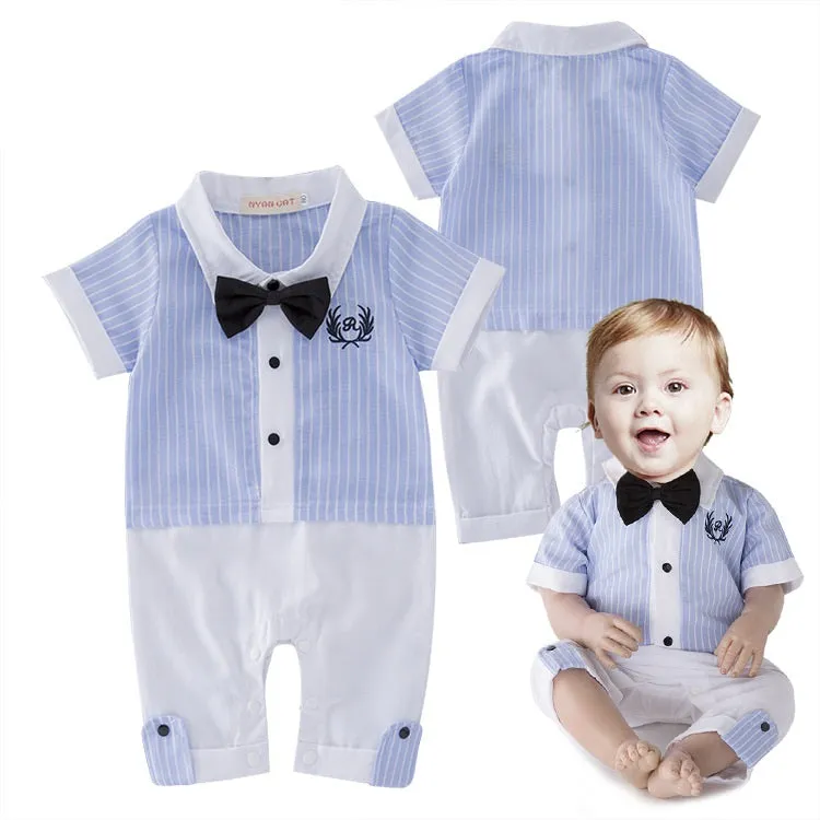 Baby Formal Tuxedo Romper White Blue