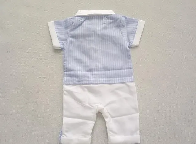 Baby Formal Tuxedo Romper White Blue