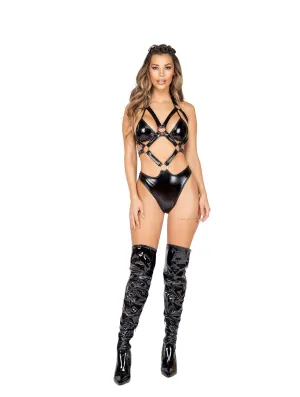 Black One Piece Latex Holster Romper w/ Ring Detail