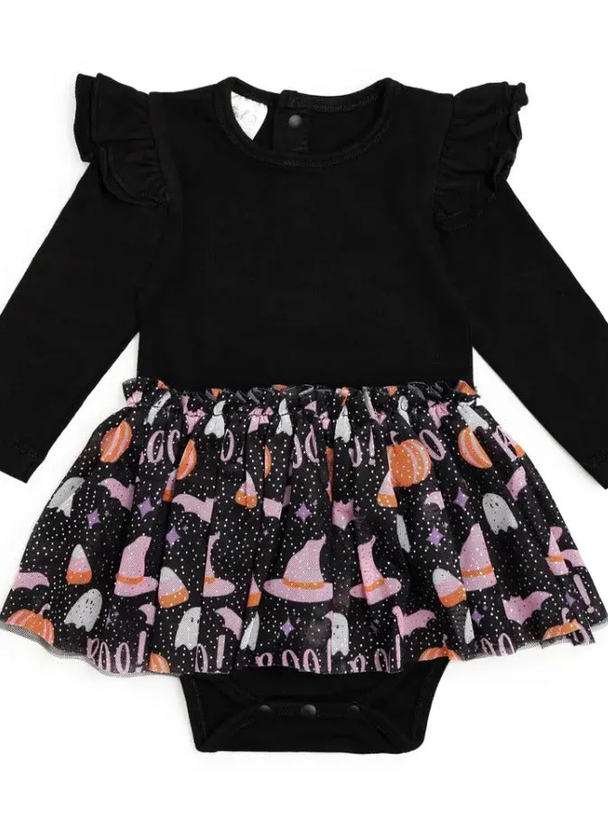 Boo Halloween Long Sleeve Tutu Bodysuit