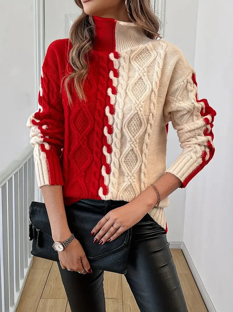Buy Women's Fashion Color Contrast Sweater | Trendy & Comfortable - Fashionzapp