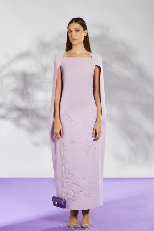 Cape-Style Long Sleeve Midi Dress with Closed Neckline