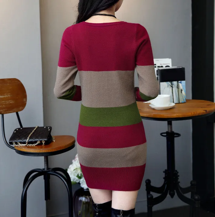 Contrast Color Sweater Dress