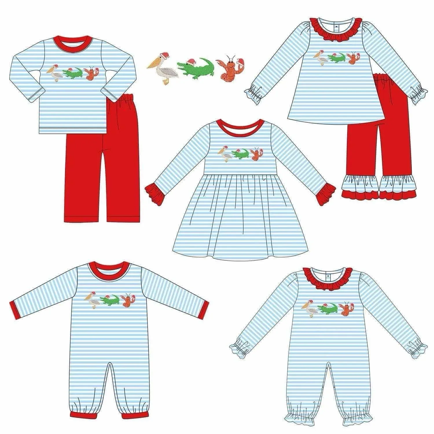 CUSTOM MOQ3 Christmas cray duck alligator LR1848 sibling boy romper 202408