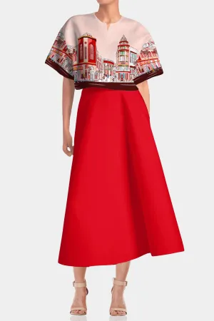 Designer Red Cape Sleeve Top