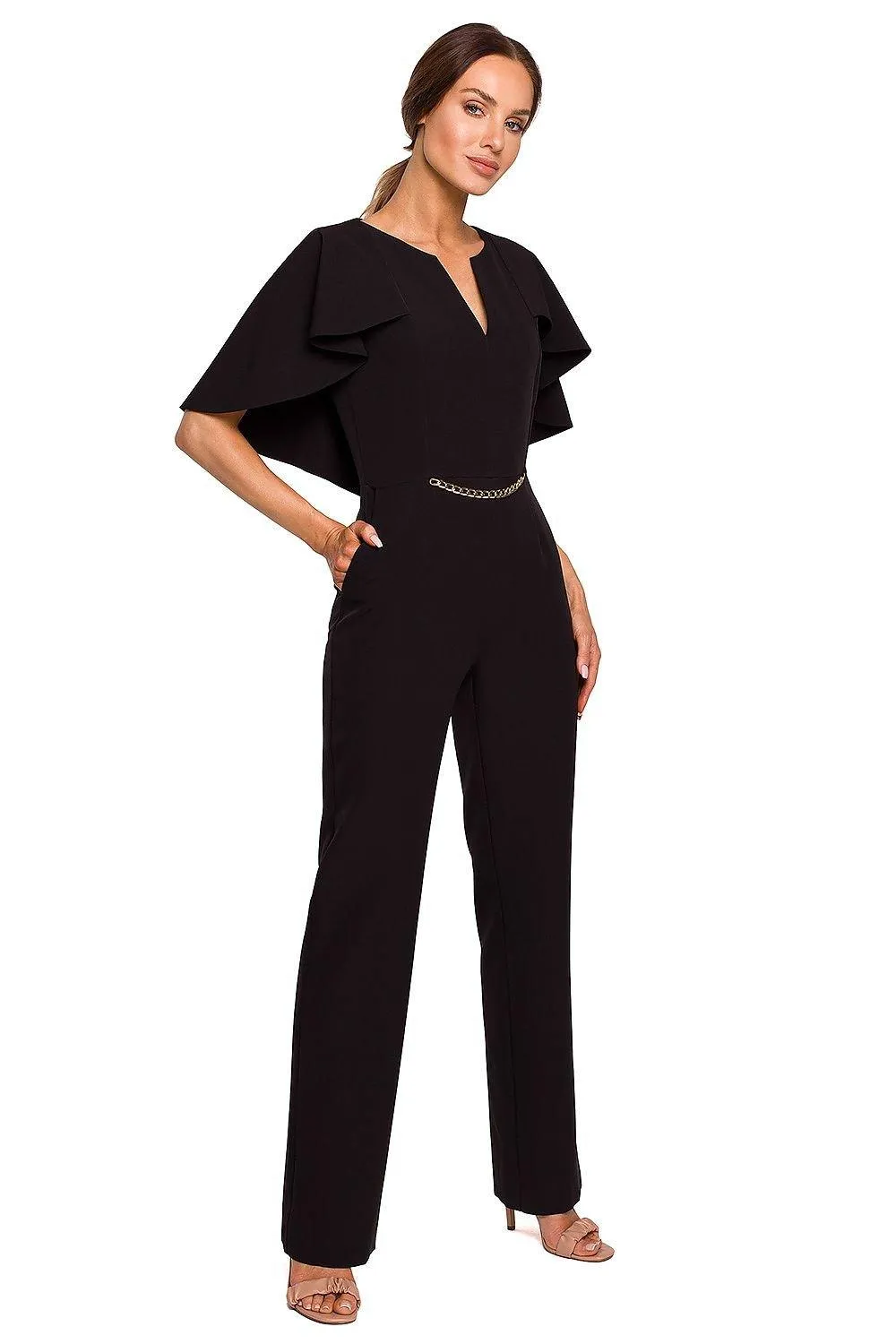 Elegant Cape-Style Jumpsuit - Made in EU