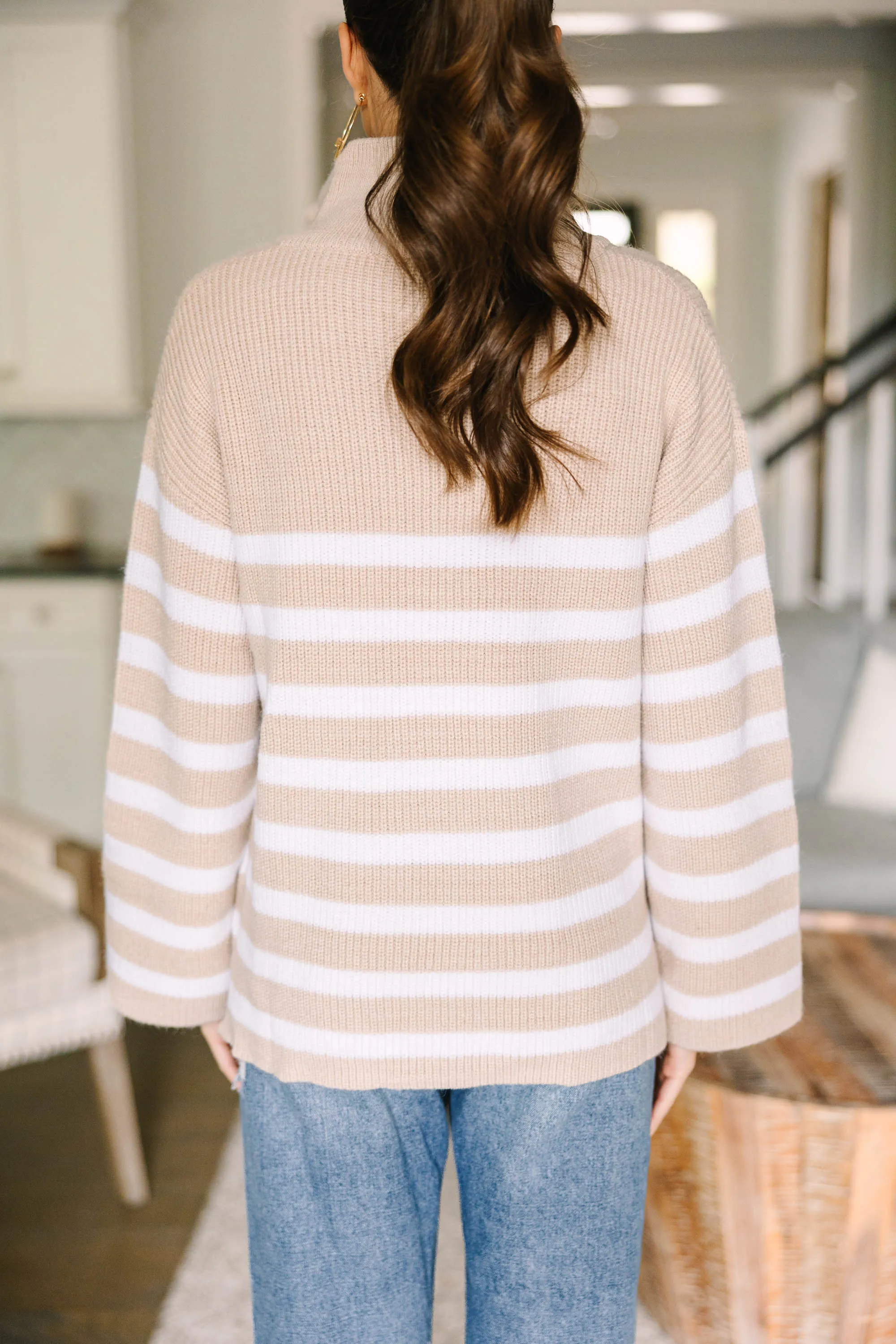 Embrace Yourself Taupe Brown Striped Sweater