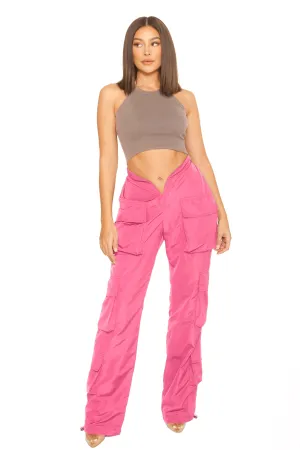 Front Split Cargo Pants Pink