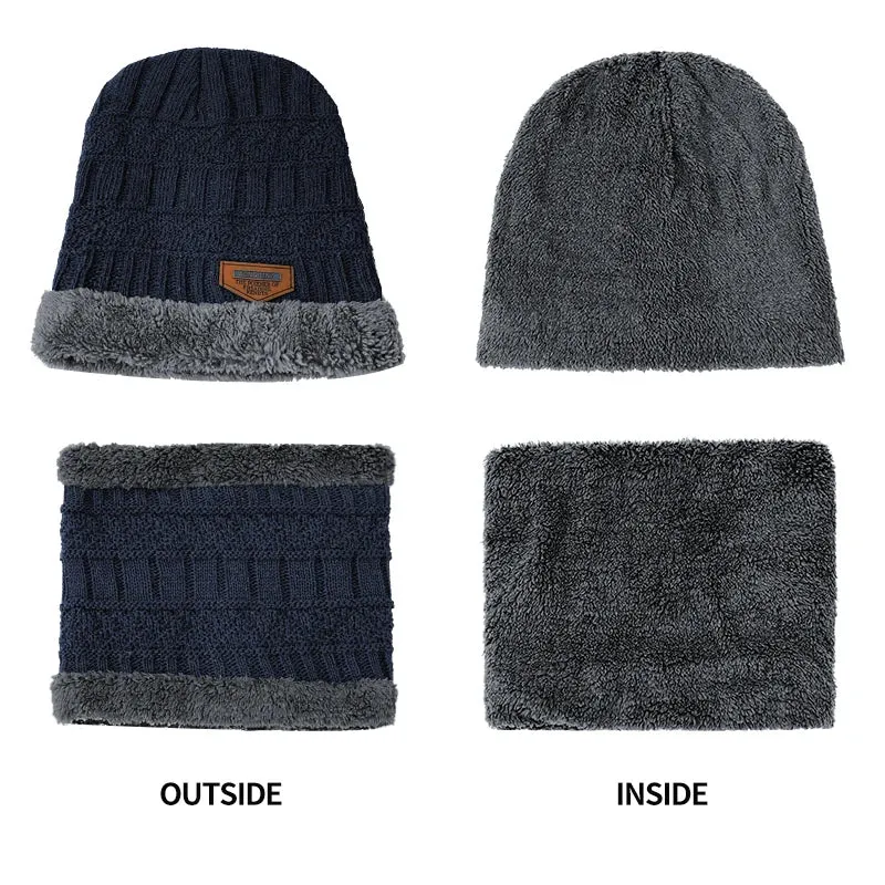 Knitted Winter Beanie with Scarf – Thick Wool Balaclava Cap