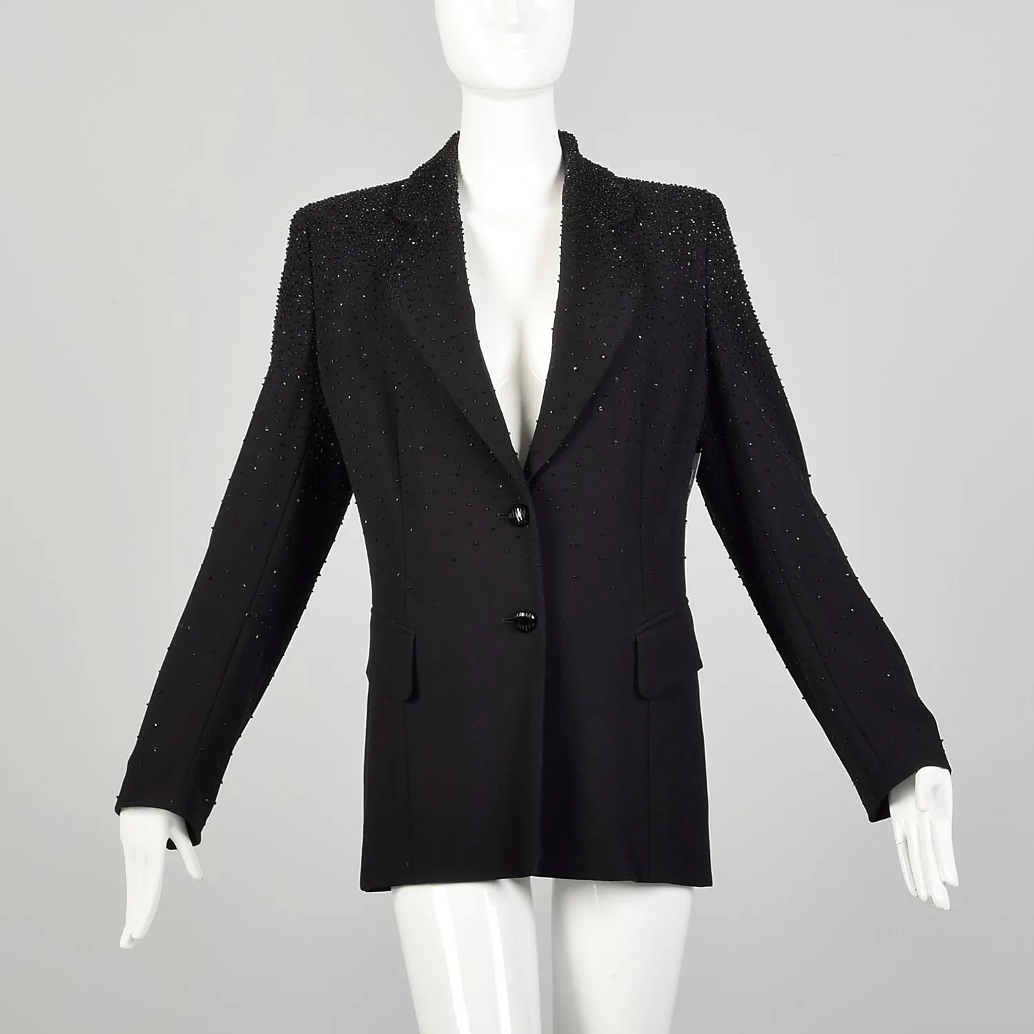 Large 1990s Escada Suit Coat Black Evening Beaded Cocktail Blazer