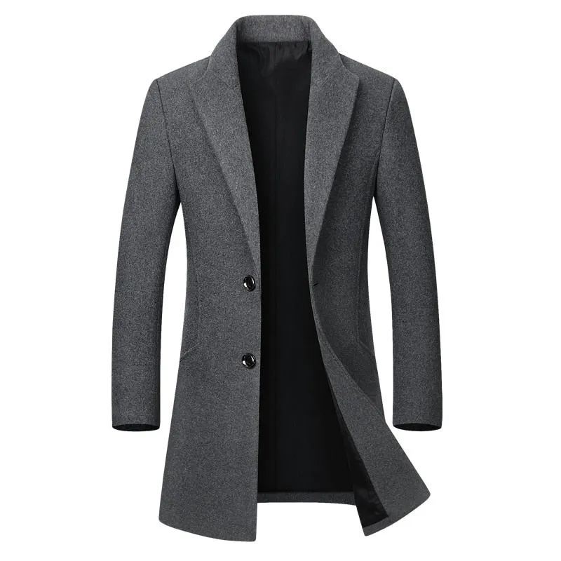 Long Wool Collar Trench Coat for Men