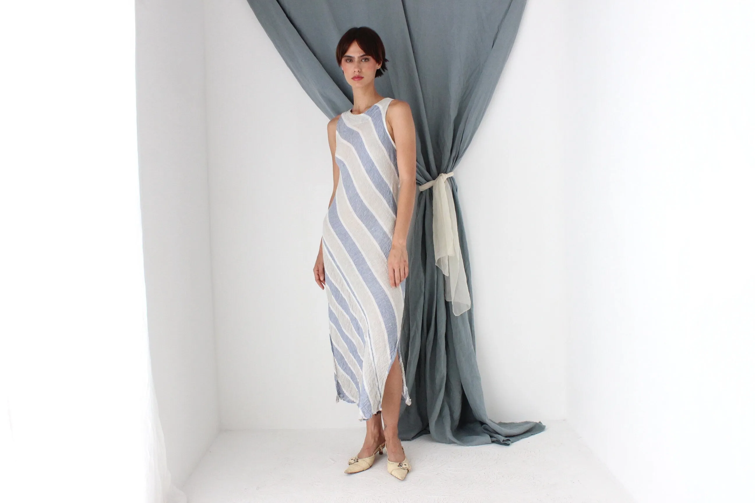 MADE IN ITALY Pure Italian Linen Bias Cut Dress