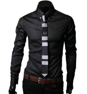 Mens Jacquard Slim Fit Button Down Shirt