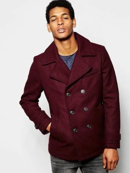 Mens Peacoat Peacoat Men's Burgundy ~ Wine Six Button Wool Designer Men's Wool Men's Peacoat Sale ~ Car Coat