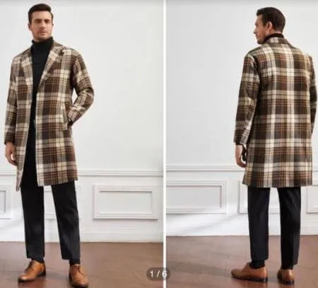Mens Plaid Overcoat - Wool Peacoat - Plaid Topcoats