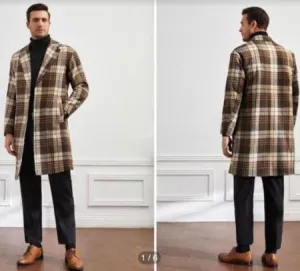 Mens Plaid Overcoat - Wool Peacoat - Plaid Topcoats