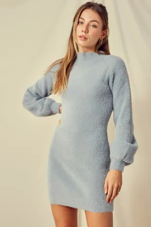 Mock Neck Sweater Dress - Dusty Blue