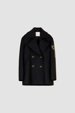 Oversized wool peacoat with embroidered logo