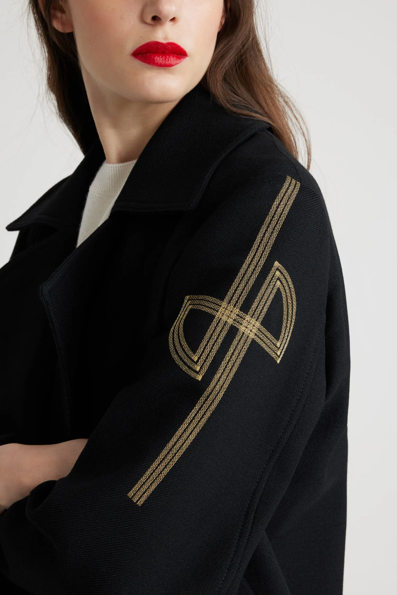 Oversized wool peacoat with embroidered logo