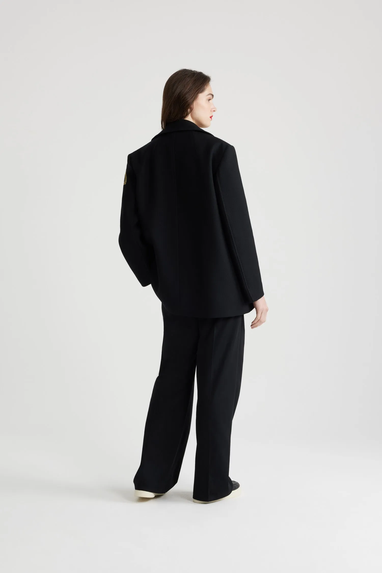 Oversized wool peacoat with embroidered logo