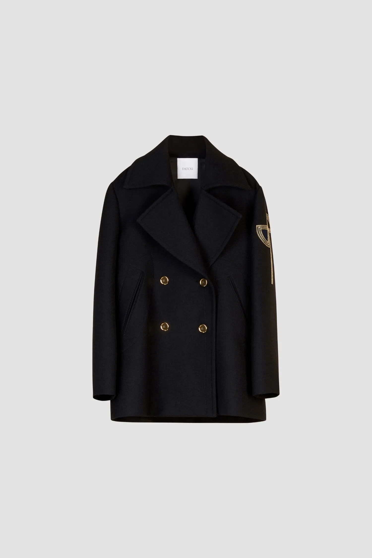Oversized wool peacoat with embroidered logo