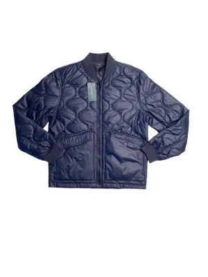 Perry Ellis Mens Shadow Onion Quilted Full Zip Bomber Jacket Coat Blue Medium