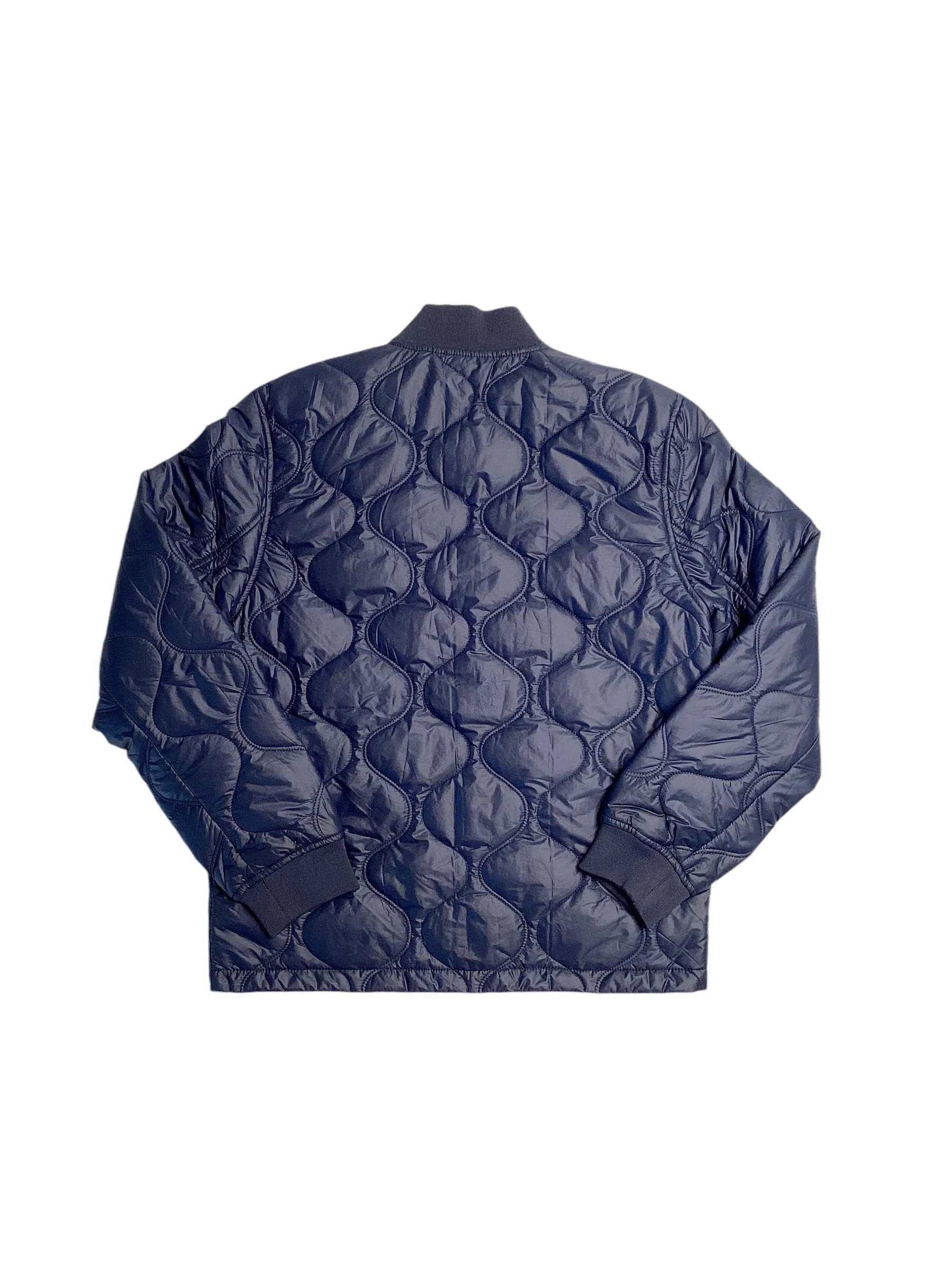 Perry Ellis Mens Shadow Onion Quilted Full Zip Bomber Jacket Coat Blue Medium