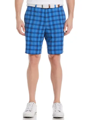 Pga Tour Men's Moisture Wicking Shadow Plaid 9" Golf Shorts Peacoat Blue 42