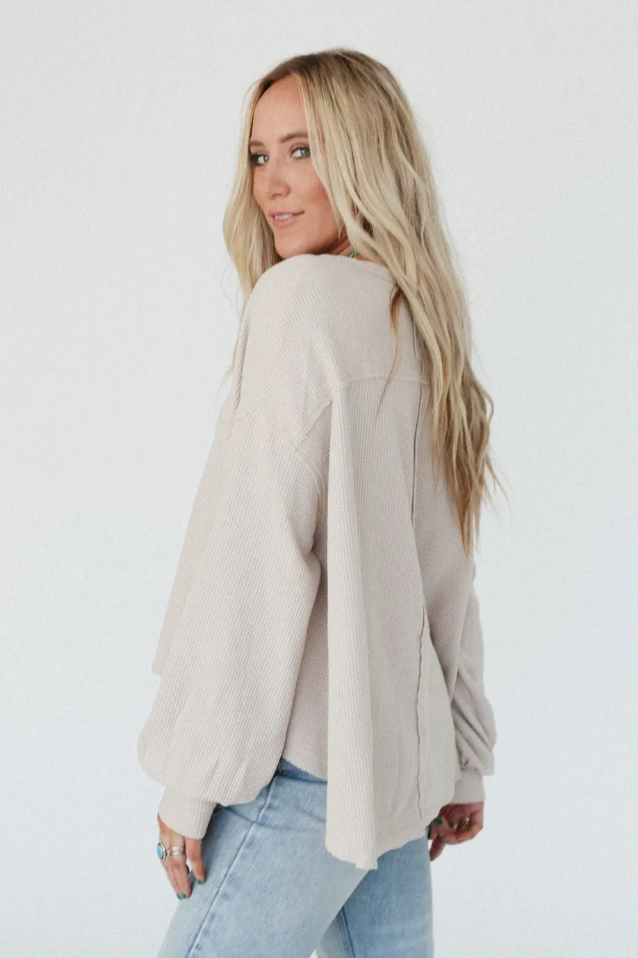 Poetry Thermal V Neck Top - Oatmeal