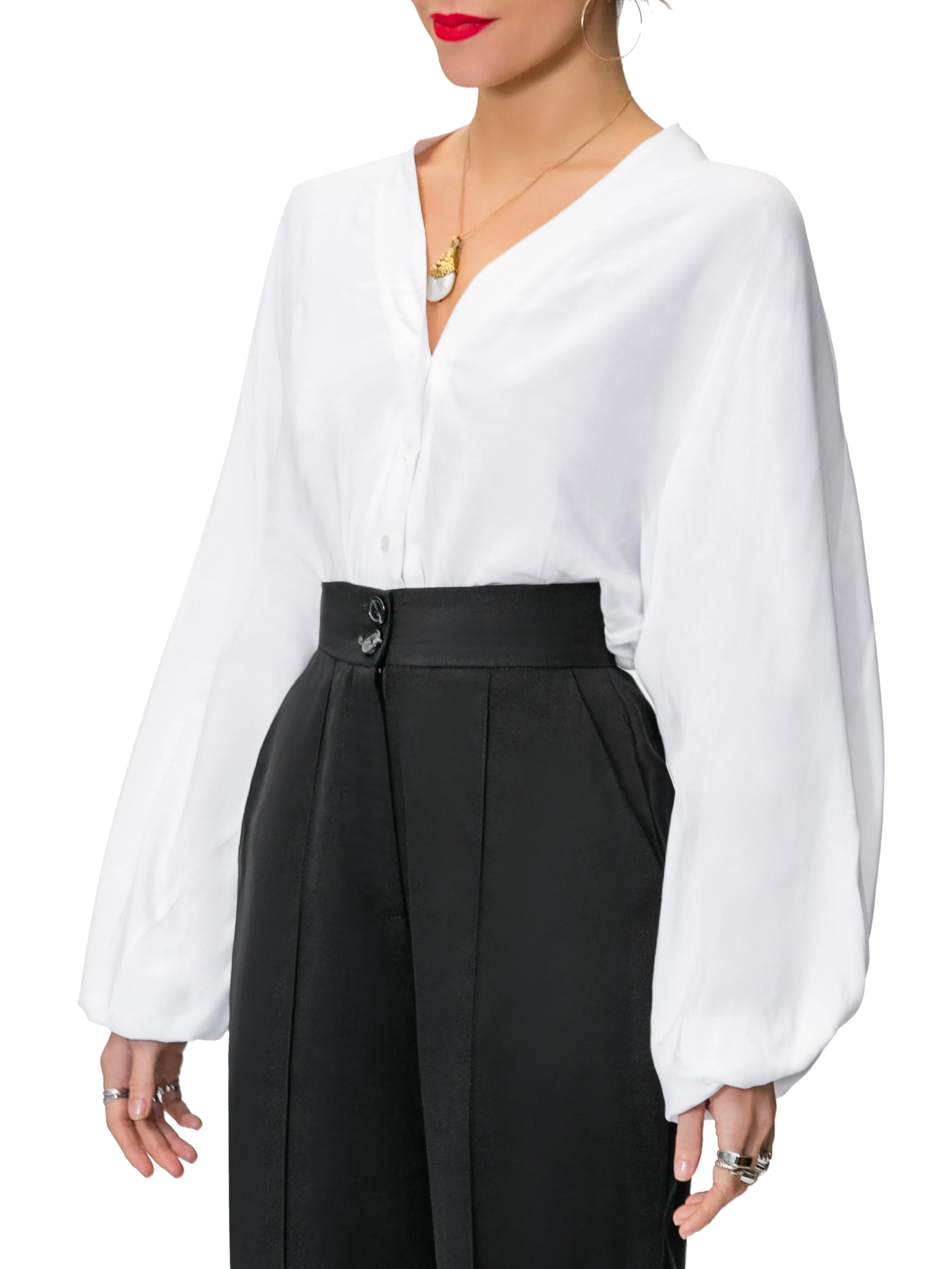 "Molly" White Bell Sleeve Bodysuit