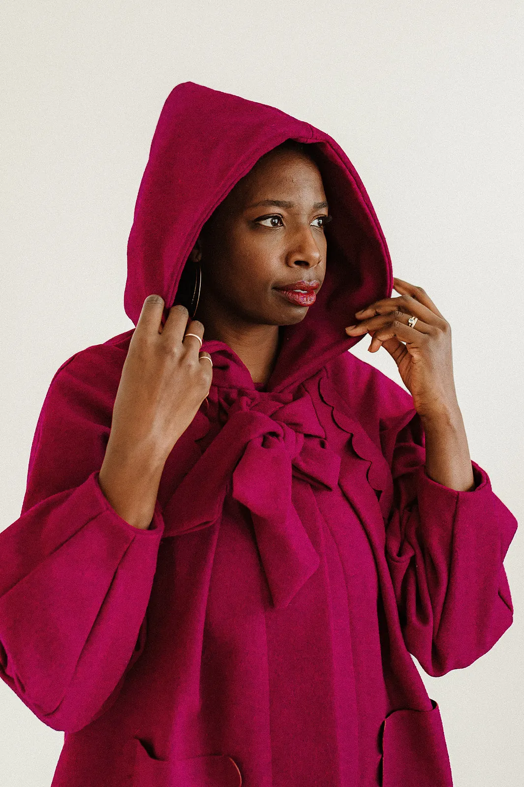 Scallop Wallis - Pleated Coat with Hood and Bow