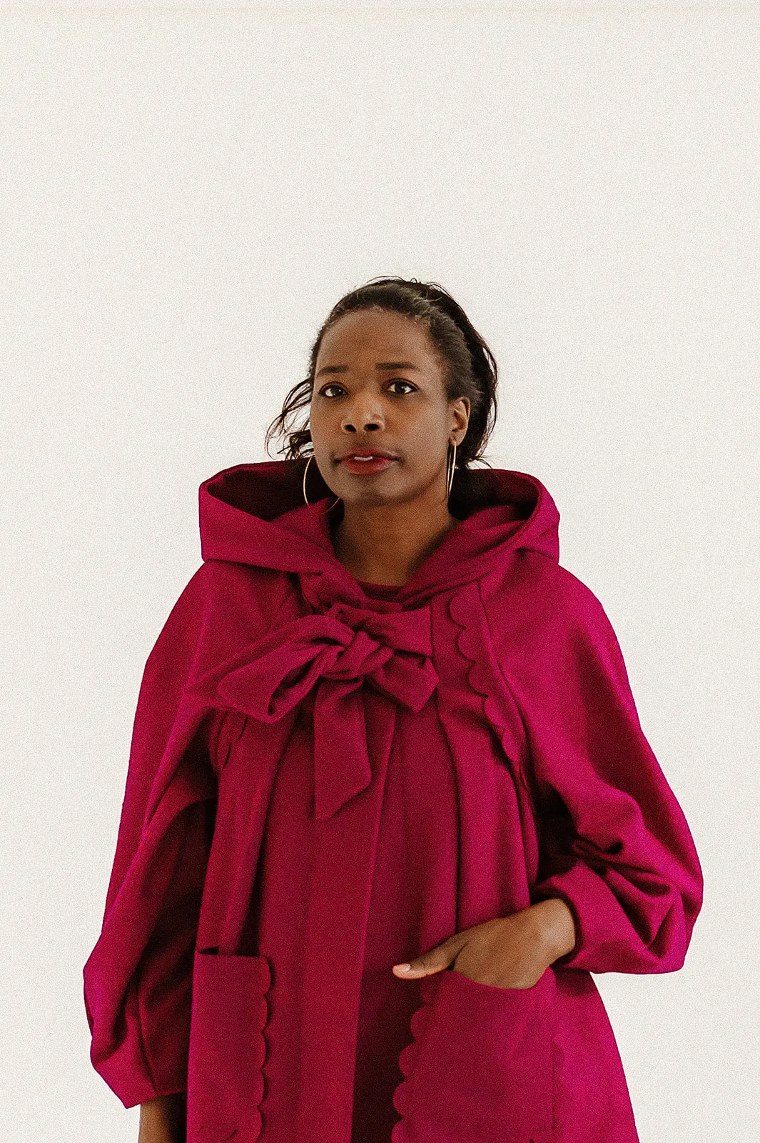 Scallop Wallis - Pleated Coat with Hood and Bow