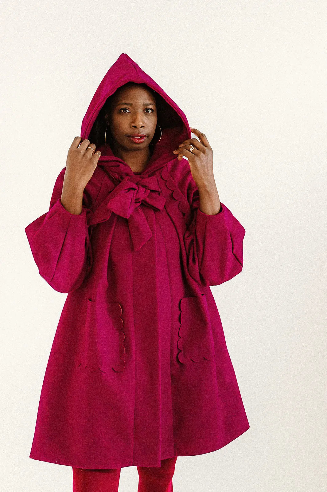 Scallop Wallis - Pleated Coat with Hood and Bow