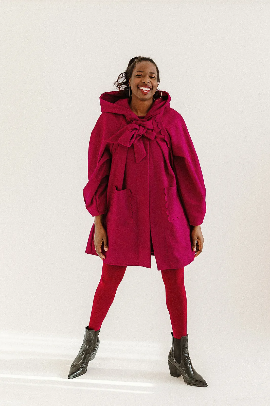 Scallop Wallis - Pleated Coat with Hood and Bow