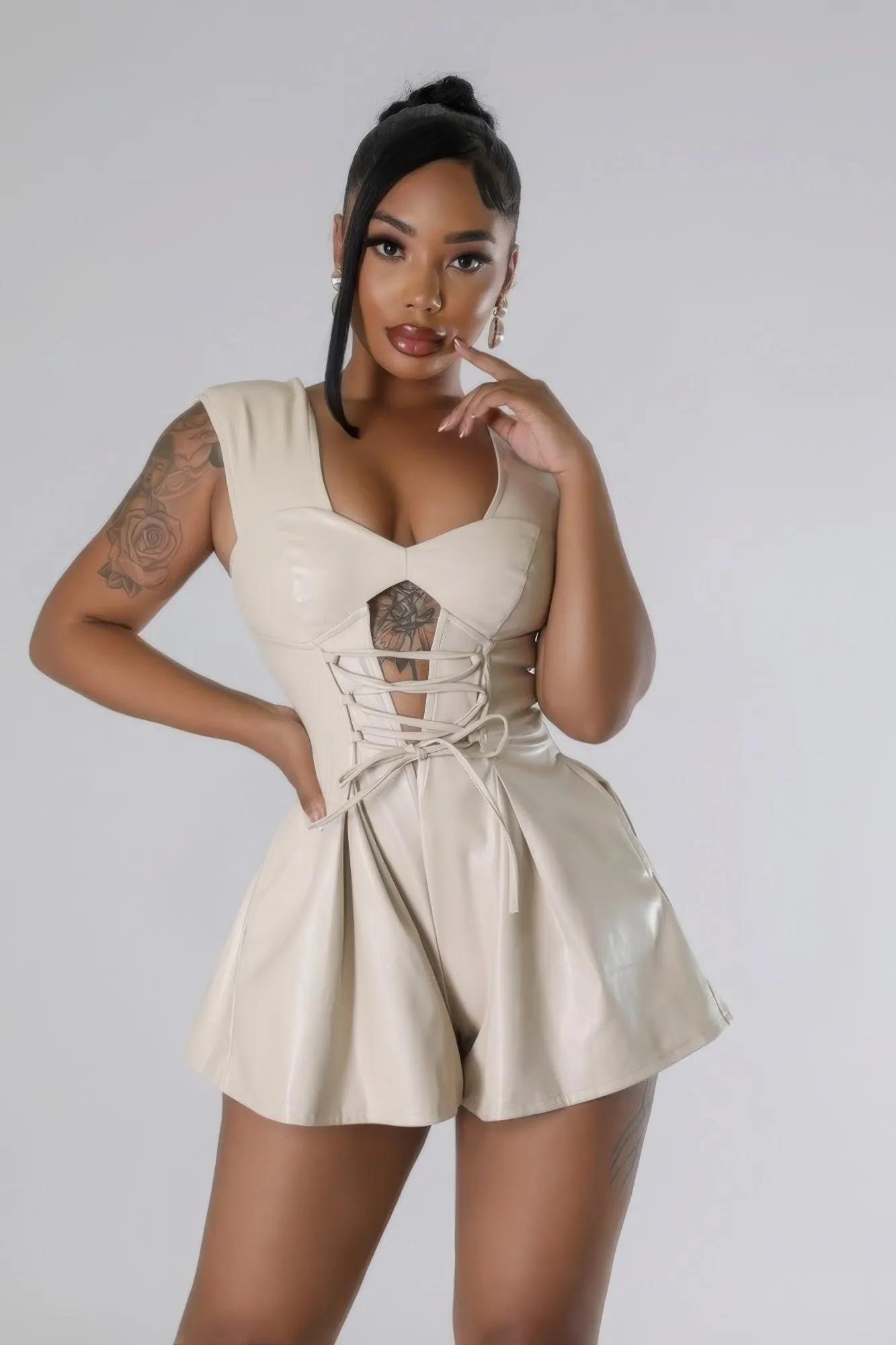 Semi-stretch Faux Leather Romper