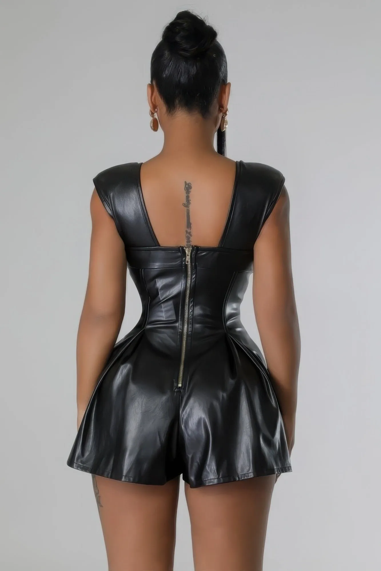 Semi-stretch Faux Leather Romper