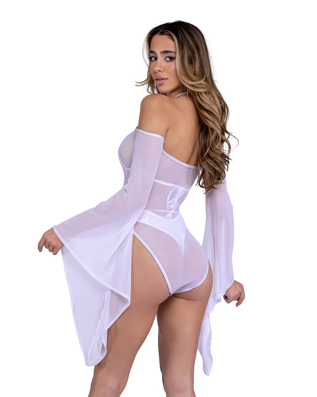 Sexy Black Sheer Mesh Romper w/ Bell Sleeves