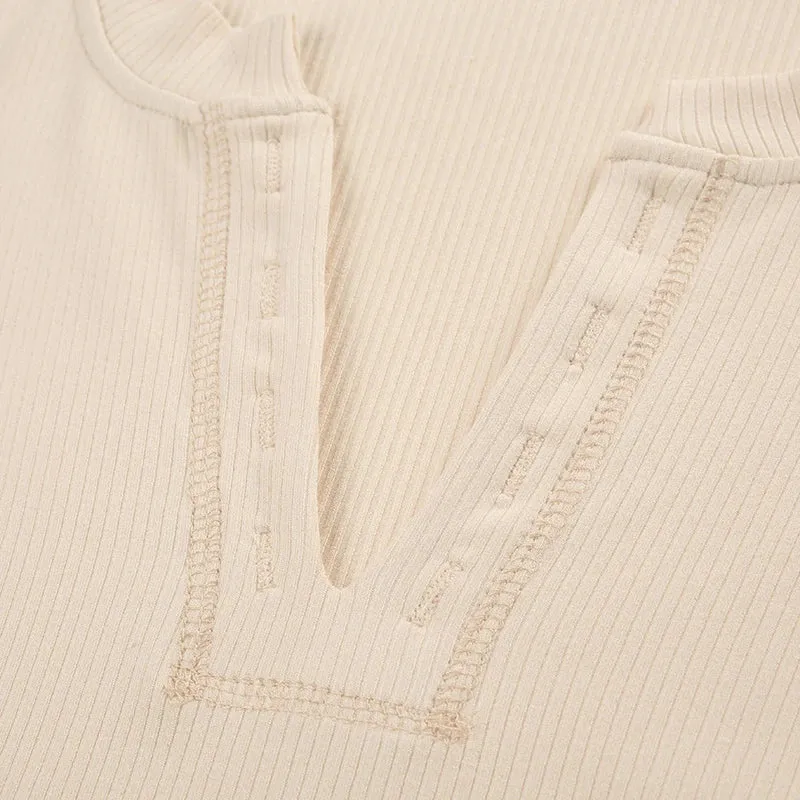 Solid V Neck Skinny Short Sleeve Bodysuit