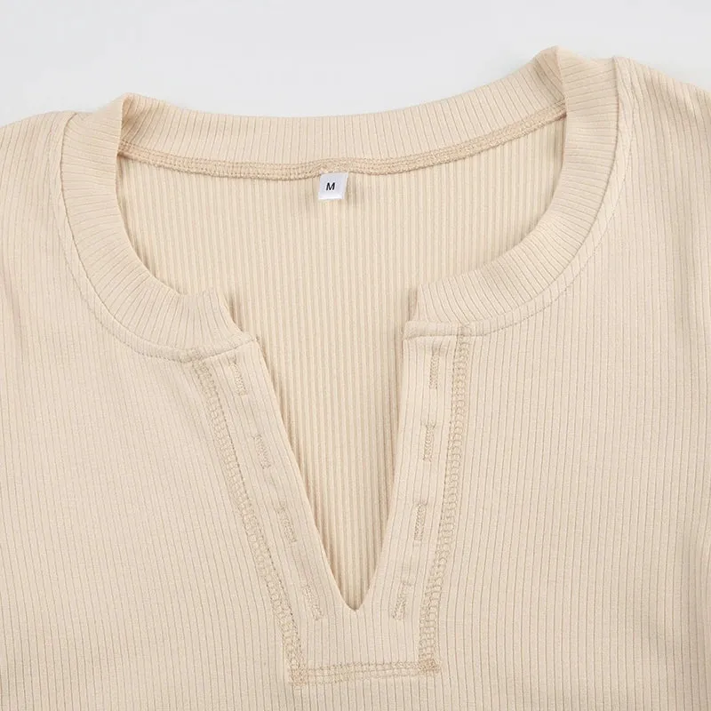 Solid V Neck Skinny Short Sleeve Bodysuit