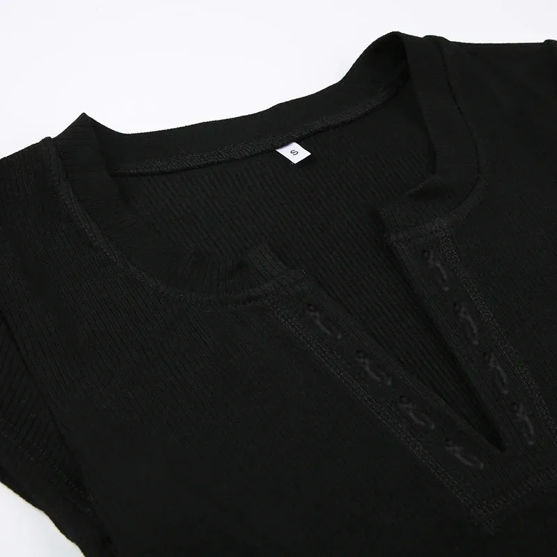 Solid V Neck Skinny Short Sleeve Bodysuit