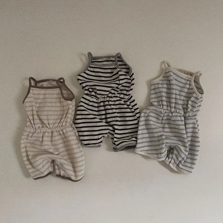 Striped Waffle Romper - Charcoal