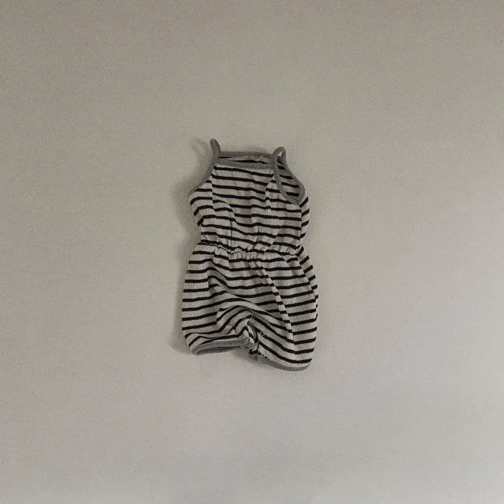 Striped Waffle Romper - Charcoal