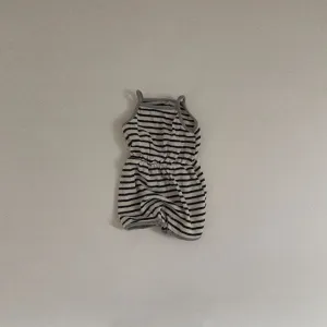 Striped Waffle Romper - Charcoal